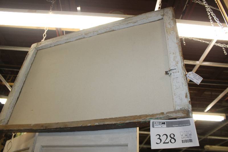 lot 328 image: Vintage window frame turned bulletin board.