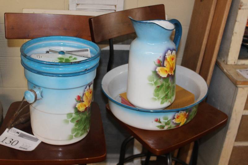 lot 203 image: French enamelware. Imported. Original.