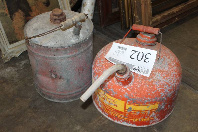 lot 302 image: Lot of (2) Metal Cans Includes 1) Gasoline, 1) Water