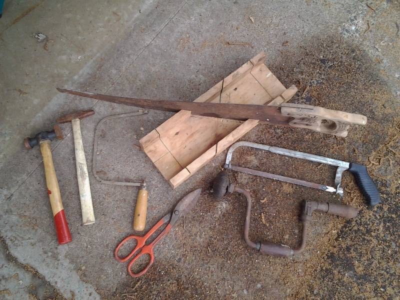 lot 33 image: Miter Box, Hammers, Shears, Hand Drill, Saws (1-Penna)