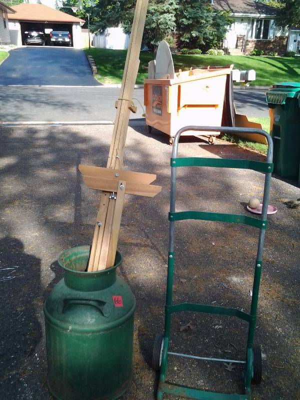 lot 66 image: Old Milk Can, 2-Wheel Cart, Canvas Stretch Frame