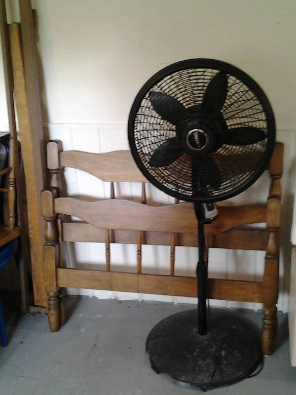 lot 105 image: Floor Fan, Twin Size Head Board, Foot Board, Rails