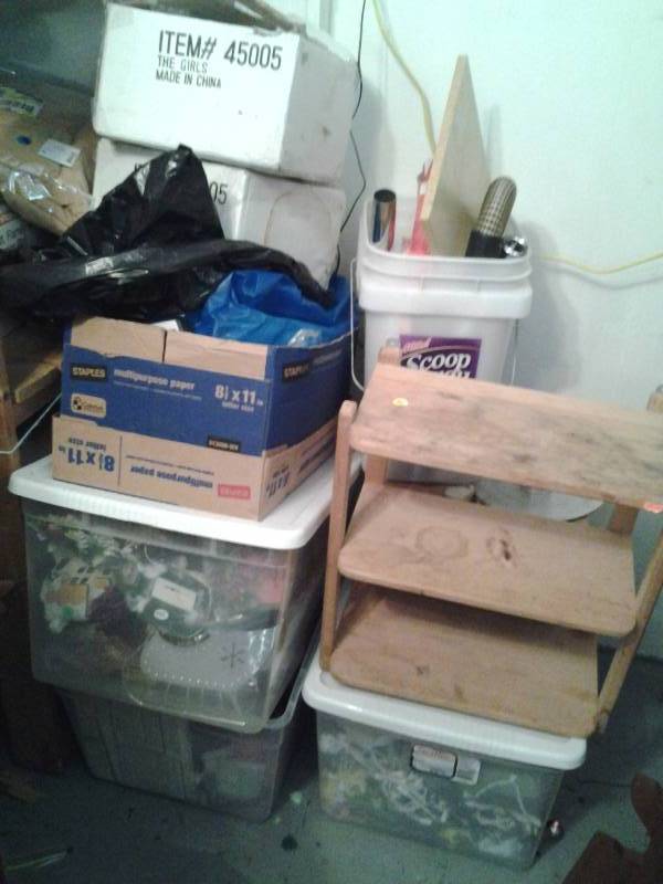 lot 111 image: 3 Clear Totes Bins With Christmas, Work Light, Other Misc. Buyer Takes All Bring Boxes & Help