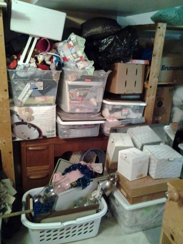 lot 114 image: Large Pile Of Totes, Boxes, Surprises Dolls, Beanies, Toys, Games, Frames,  Vanity-Missing 1 Drawer, Mirror Buyer Takes All Bring Boxes, Bring Help