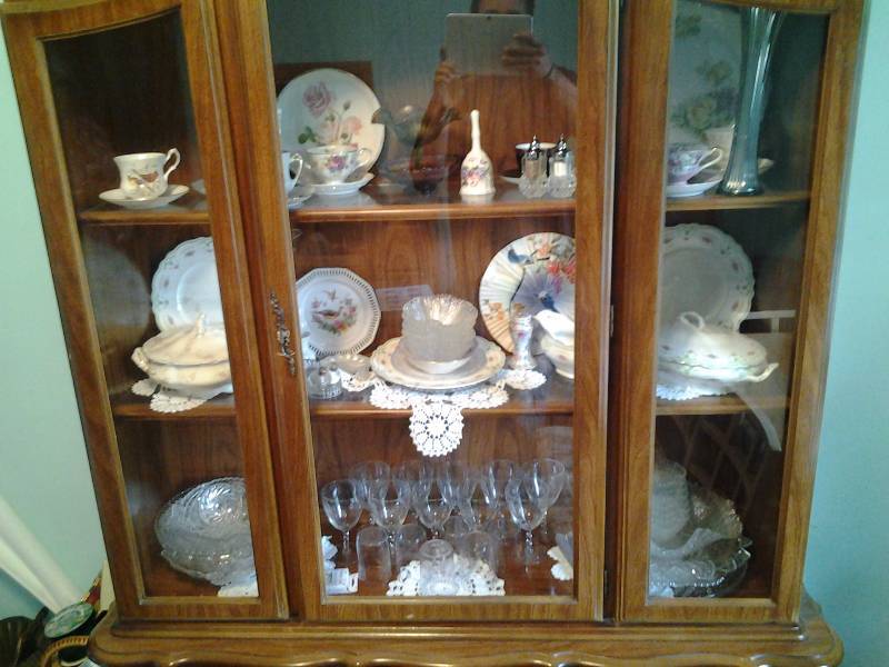 lot 141 image: Vintage China Tea Cups & Dishes, Contents Of Hutch-Goblet, Doilies Bring Boxes