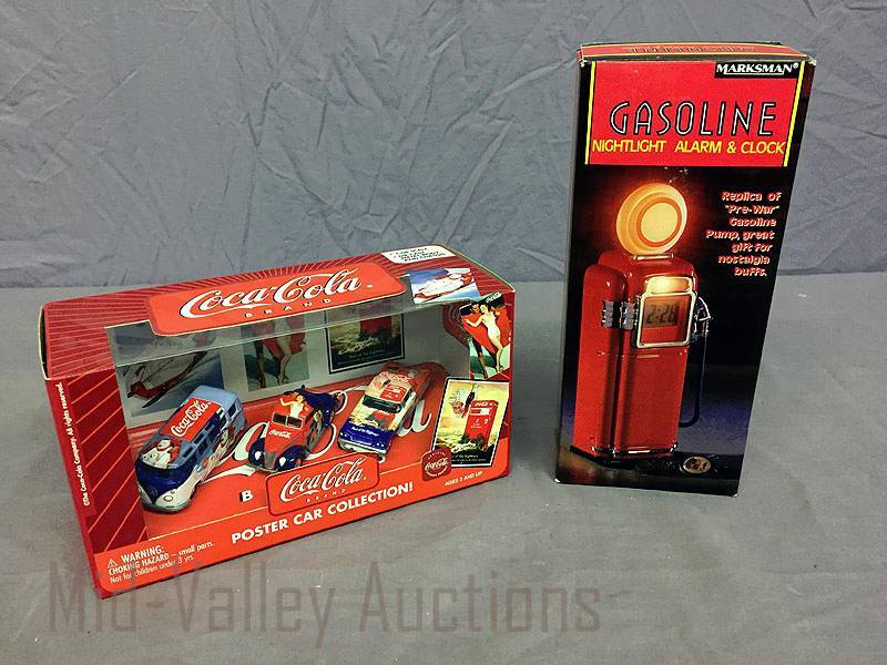 lot 55 image: Coke cars & Gasoline nightlight alarm & clock
