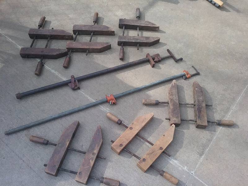 lot 107 image: Lot - Vintage Wood Clamps, Bar Clamps