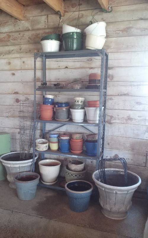 lot 19 image: Lot - Misc Garden Flower Pots & Planter - many ceramic, Metal Plant Stand