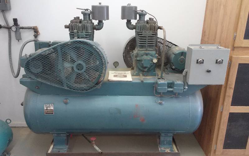 lot 24 image: American IMC Compressor, 128 gallon, Century 3hp motors, Twin Cylinder Compressors WORKS MINT  See Video