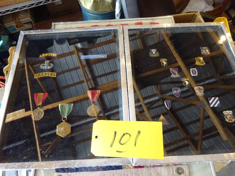 Two Frames of Military Medals and Insignia