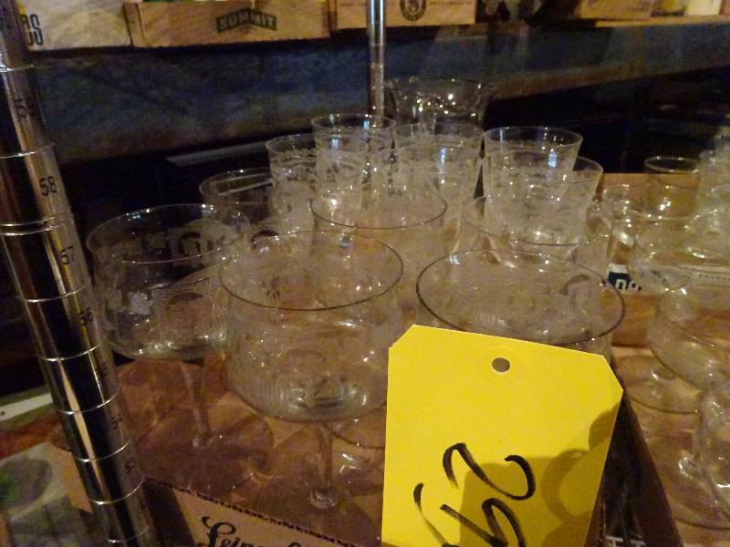Two Sets of 6 Delicate water Glasses, wMatching Pitcher