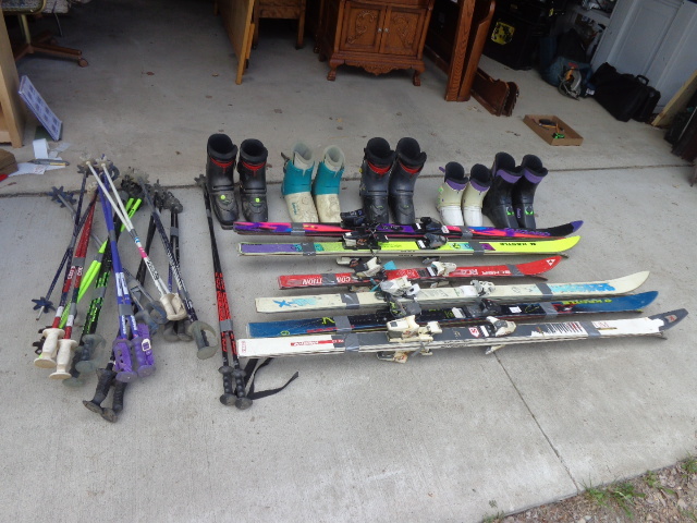 Skis poles and boots
