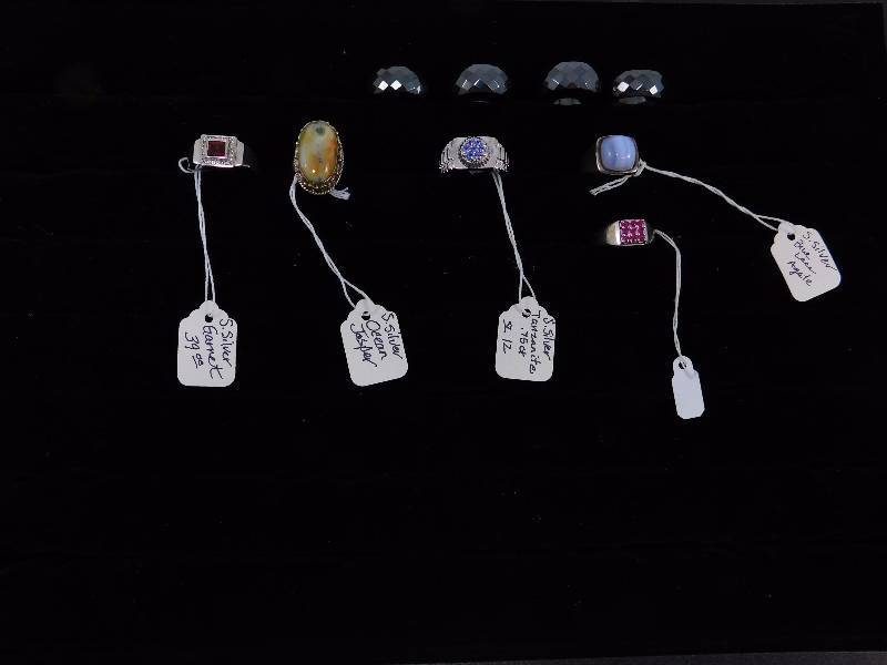 Lot of 9 Rings wDisplay Case