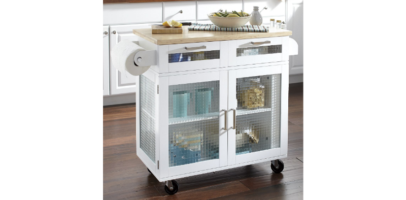 Mobile Kitchen Island with Glass Do...