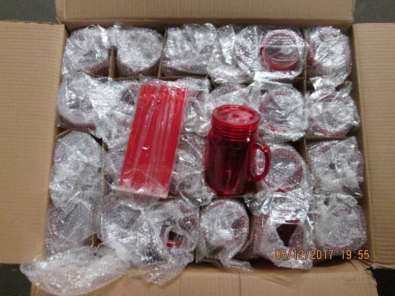 Case of 24 red plastic mason jar tu...