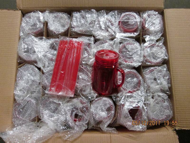 Case of 24 red plastic mason jar tu...