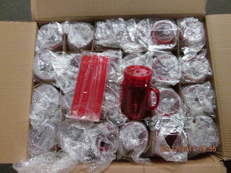 Case of 24 red plastic mason jar tu...