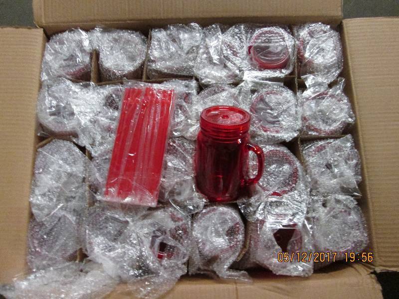 Case of 24 red plastic mason jar tu...