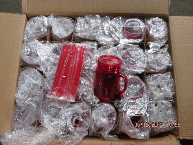 Case of 24 red plastic mason jar tu...
