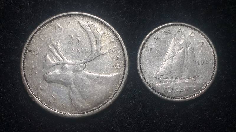 1959 Canadian Silver Quarter & 1962 Canadian Silver Dime
