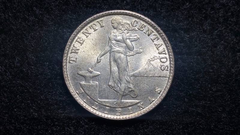 1921 Filipino Silver 20 Centavos