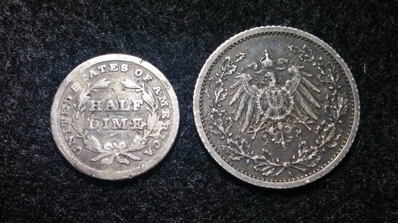 1838 Silver Half Dime & 1908 Silver German 12 Mark