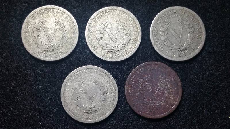 Group of (5) Pre-1900 Liberty V Nickels