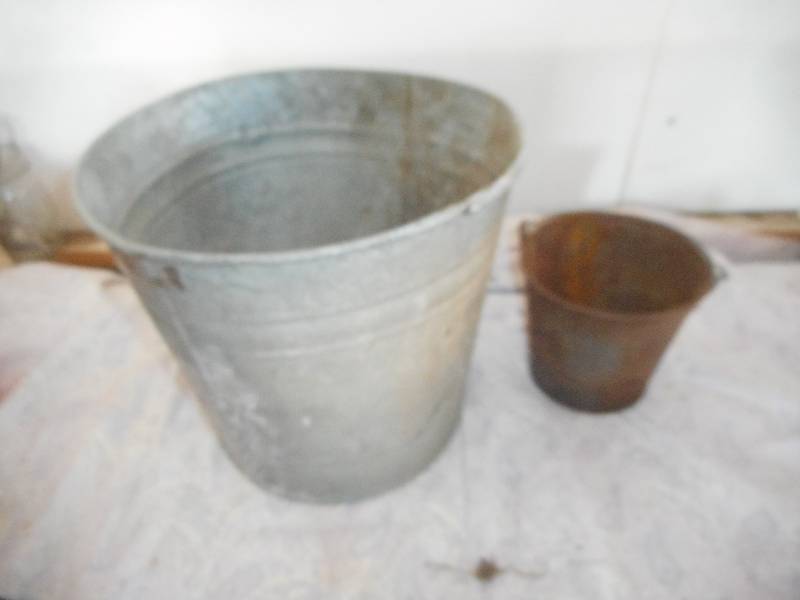 VINTAGE BUCKETS AND TEAPOT