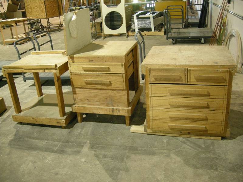 lot 63 image: 3 Piece Wooden Shop Bench Set