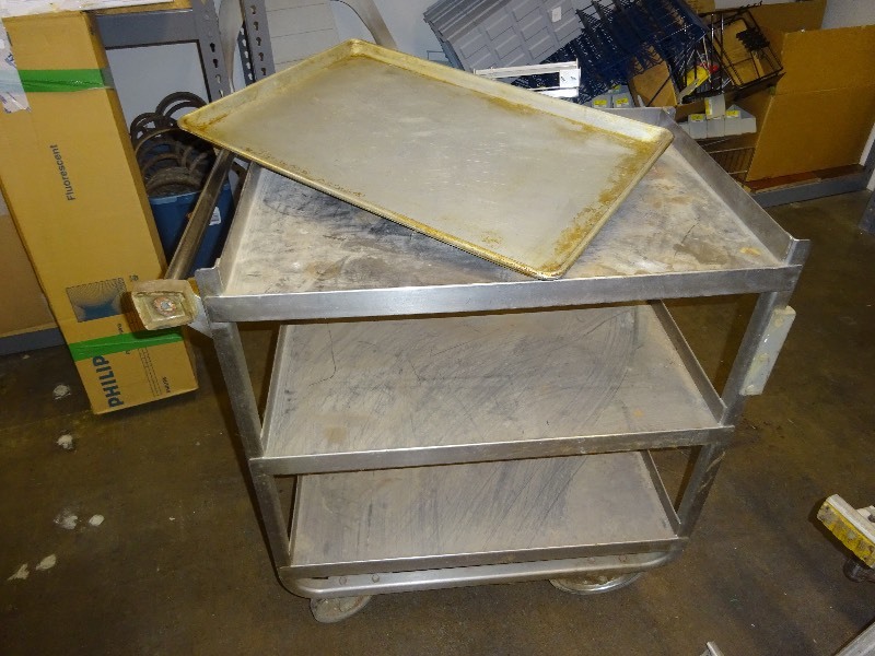 lot 5 image: Stainless steel 3 shelf cart on wheels