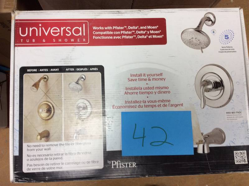 lot 42 image: PFISTER R90-WSTN2C SINGLE HANDLE UNIVERSAL TRIM KIT TRANS POLISHED CHROME