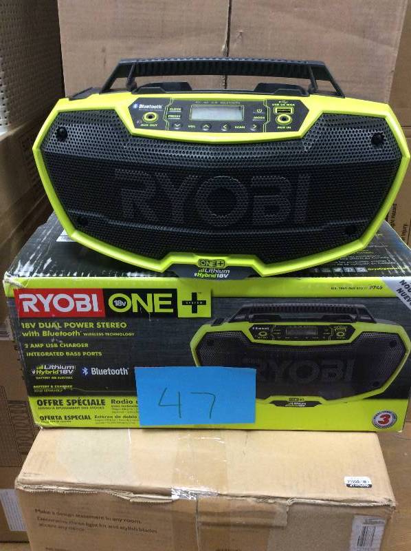 lot 47 image: Ryobi P746 ONE 18-Volt Dual Power Stereo with Bluetooth Wireless Technology