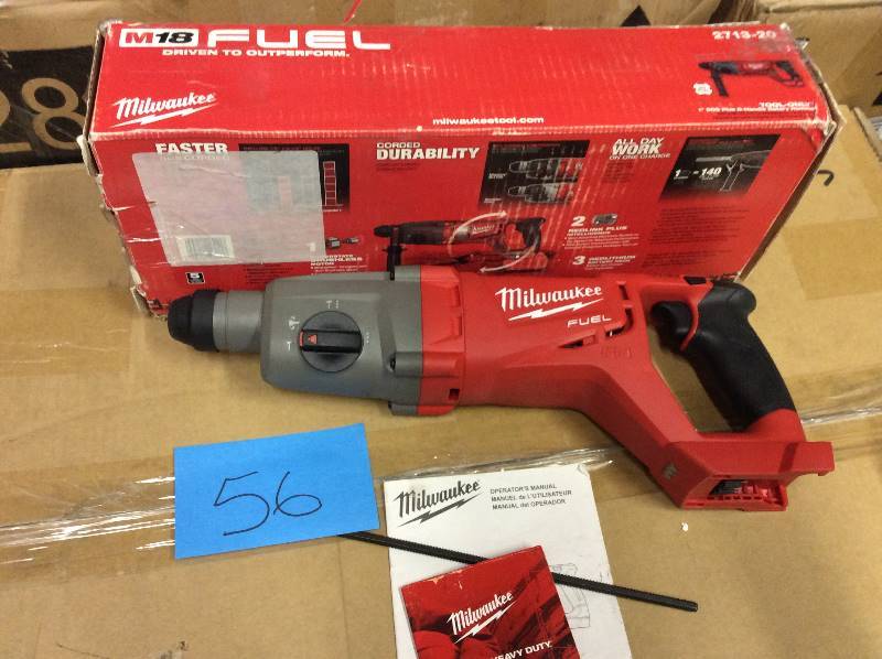 lot 56 image: Milwaukee 2713-20 M18 18V Cordless Lithium-Ion 1 in. SDS Plus D-Handle Rotary Hammer (Bare Tool) missing handle