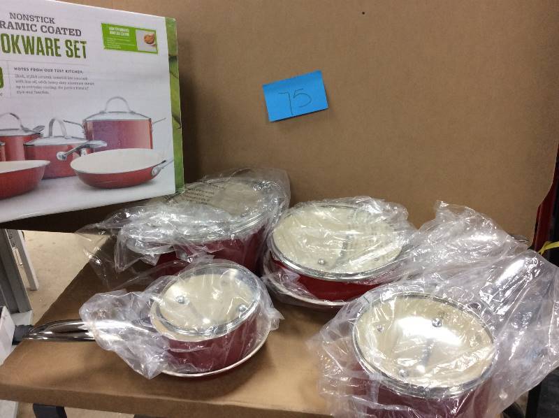 lot 75 image: Food Network Ceramic Coated Cookware Set 10 Pcs