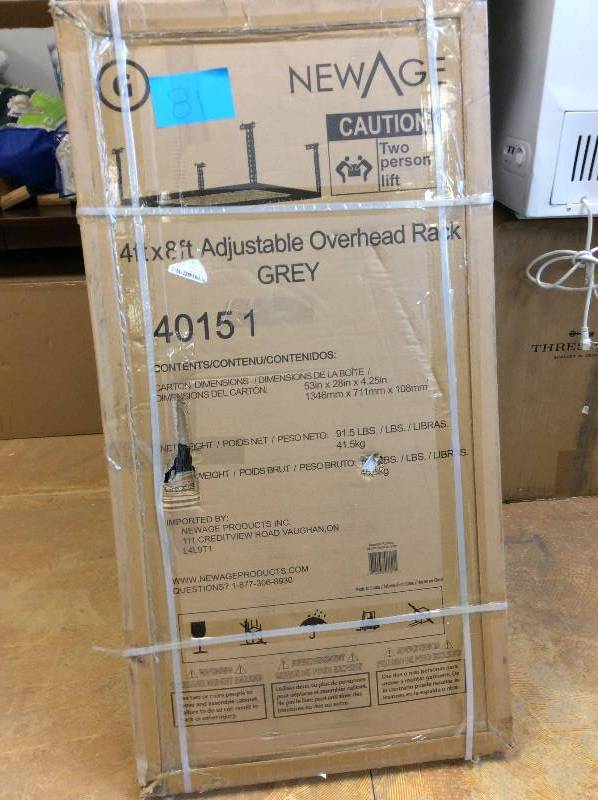 lot 81 image: New Age 4 ft x 8 Ft Adjustable Overhead Rack