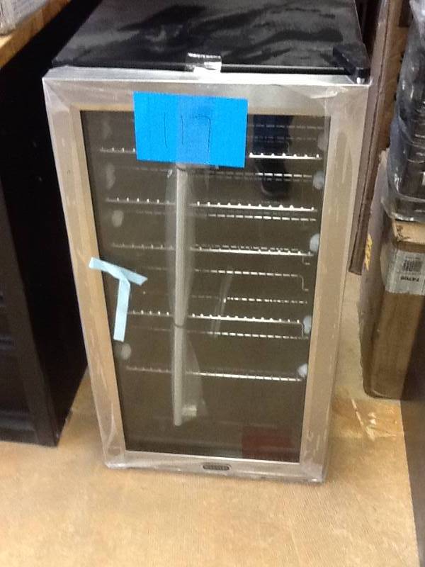 lot 117 image: Whynter 27-Bottle or 117 (12 oz.) Can Beverage Refrigerator in Stainless Steel never used
