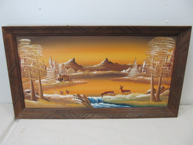 lot 40 image: Vintage Signed Oil Painting - Western Scene