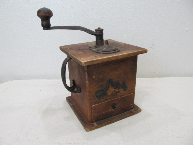 lot 41 image: Antique Dovetailed Wood Coffee Grinder