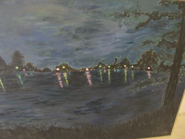 lot 6 image: Vintage Framed Signed Oil on Canvas Night Scene