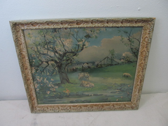 lot 52 image: Ornately Framed Antique Farm Lithograph