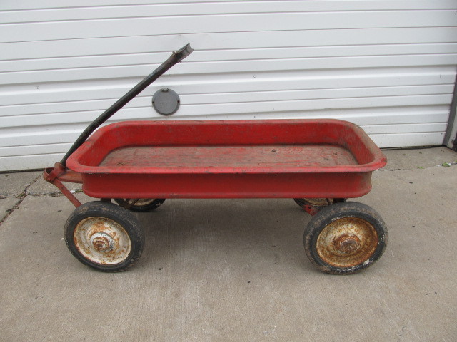 lot 64 image: Old Vintage Heavy Steel Red Wagon