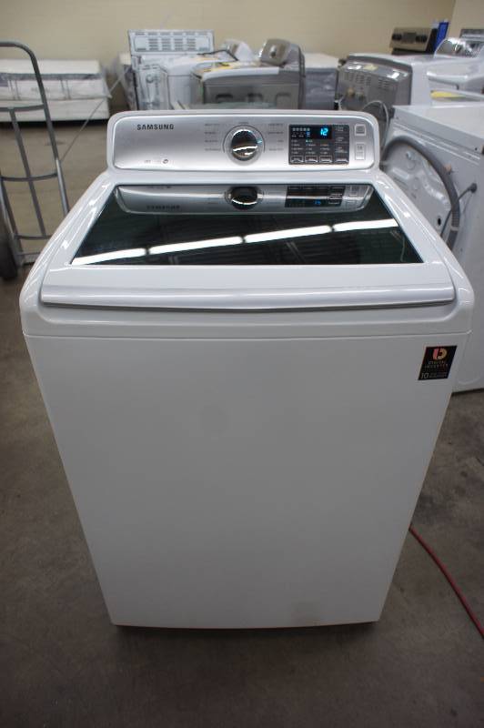lot 32 image: New - Scratch and Dent - Samsung Model # (WA45H7000AW) - 4.5 Cu. Ft. 9-Cycle High-Efficiency Top-Loading Washer - White Color   - Tested Works - MSRP $ 999.99