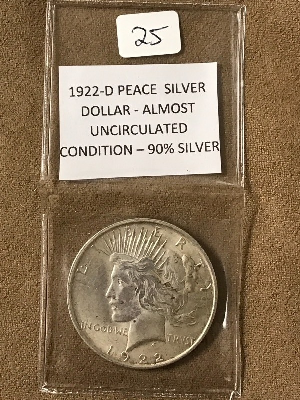 1922-D Peace Silver Dollar, 90% Sil...
