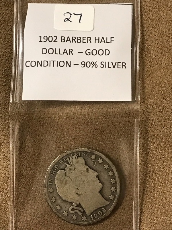 1902 Barber Half Dollar, 90% Silver...