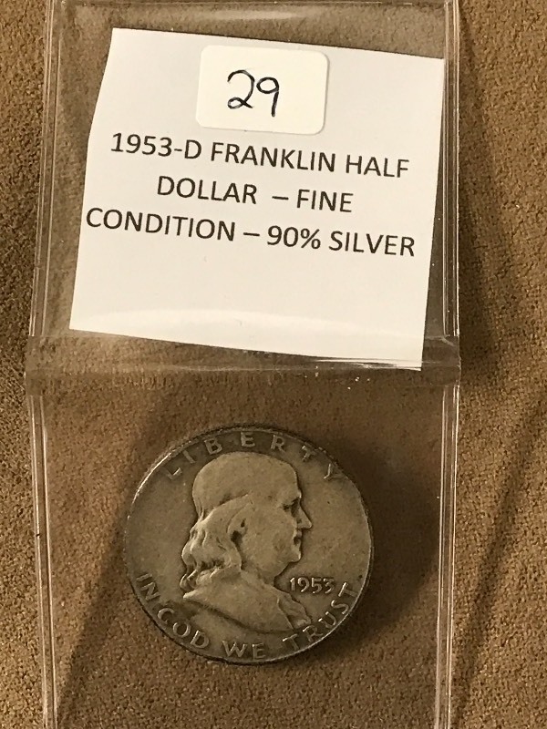 1953-D Franklin Half Dollar, 90% Si...
