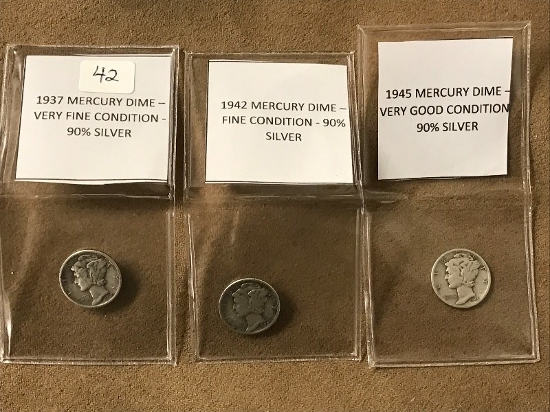 Lot Of 193719421945 Mercury Dime...
