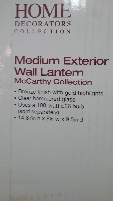 lot 45 image: Home Decorators Medium Ext, Wall Lantern