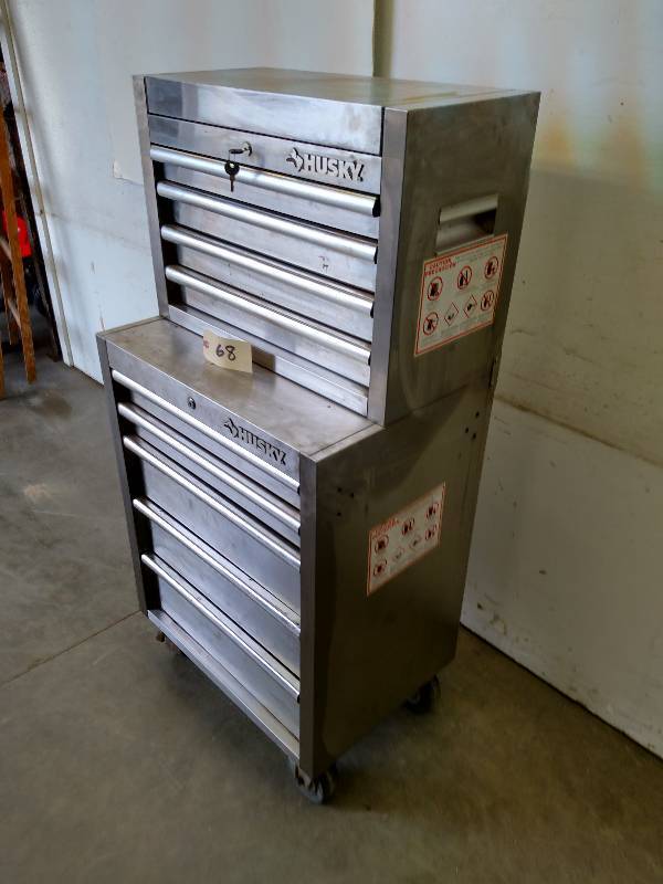 lot 68 image: Husky 9 Drawer Stainless Steel Tool...