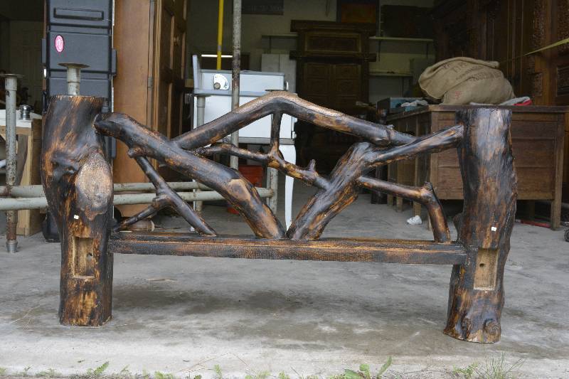 lot 15 image: Teak Wood & Copper Hammered Twin Bed Frame