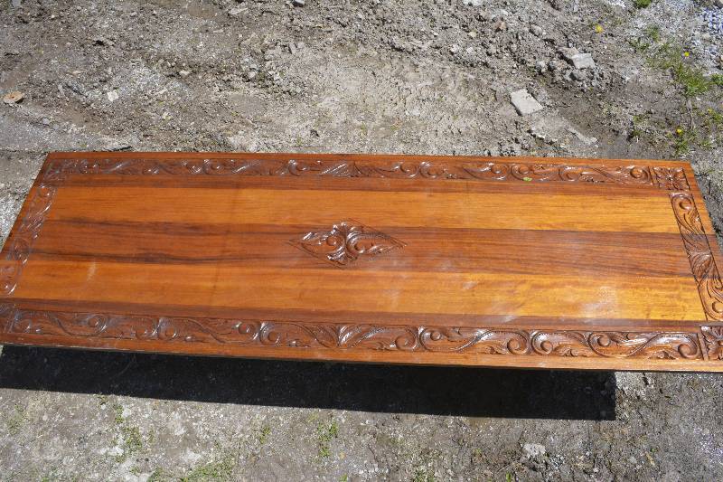 lot 17 image: Ornate Hand Carved Wood Table That Measures 12x4